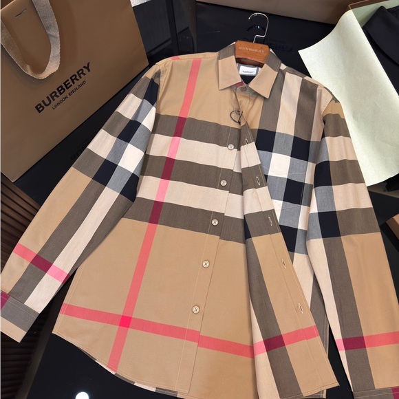 Burberry Tan and Red Checkered Shirt